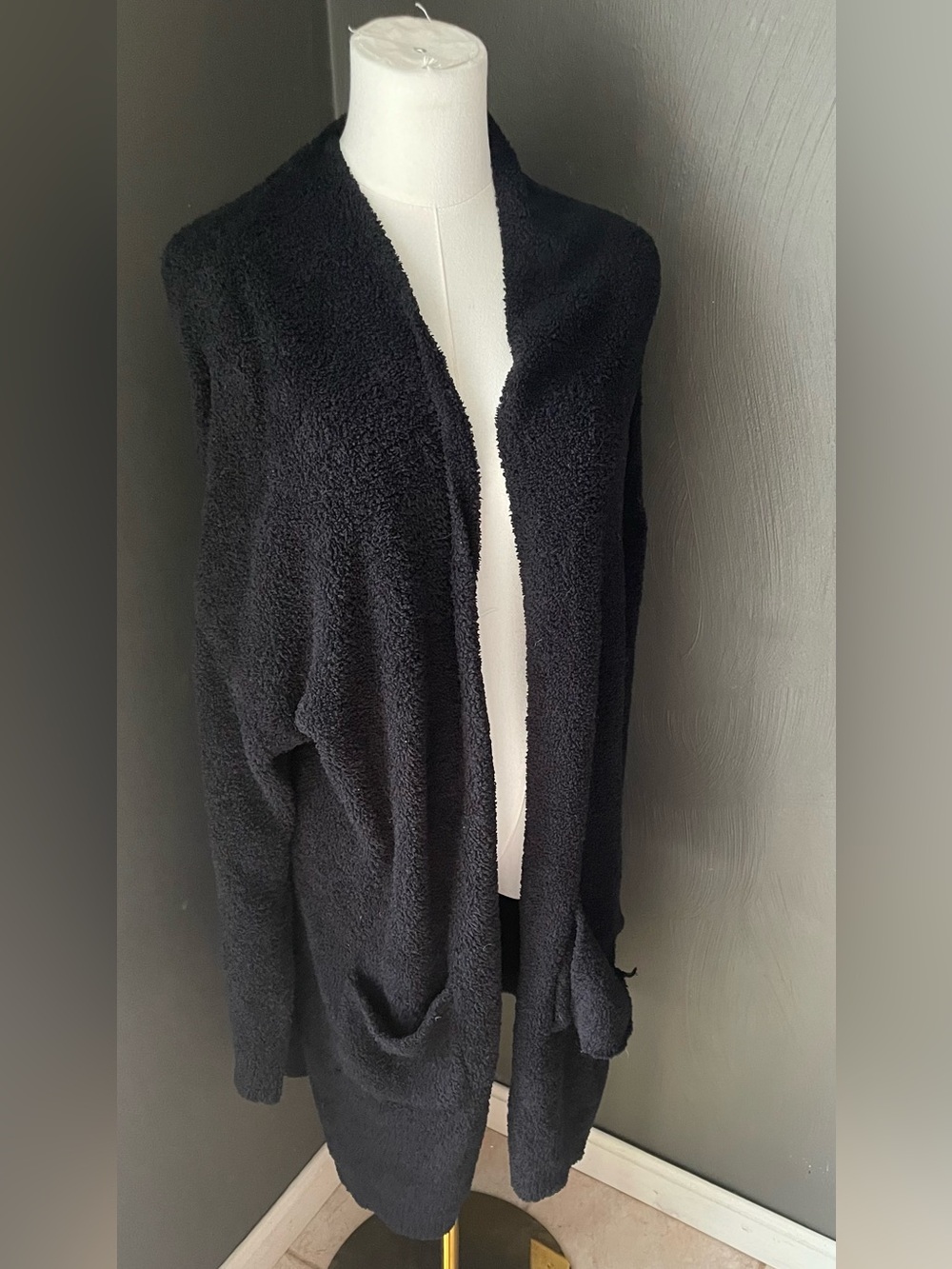 Thread & Supply Soft Plush Open Front Cascade Cardigan Black 2X